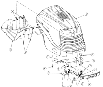 Hood And Grille Diagram and Parts List for LT1018 13AB11CG710-13AB11CG712-13AL11CG710-13AL11CG712-13AX11CG710-13AX11CG712 Cub Cadet Lawn Tractor